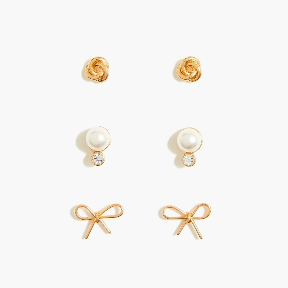 New! J. Crew Gold Pearl Stud Earring Set Gift Box NWT